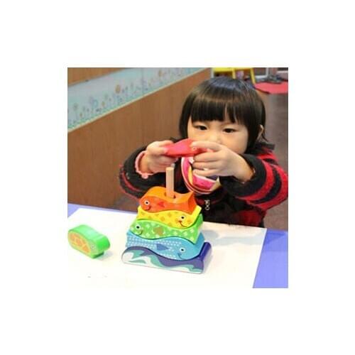 Wooden marine fish toy stacking & building blocks colorful wood toys set
