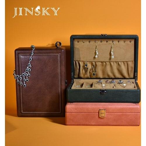 Double-layer leather jewelry box large-capacity household ring earrings necklace storage box jewelry packaging box