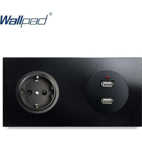EU 2 Pin German Socket With 2 USB Socket 5V 2400MA Wallpad Luxury Aluminum Metal Panel Electric Wall Electrical Outlets