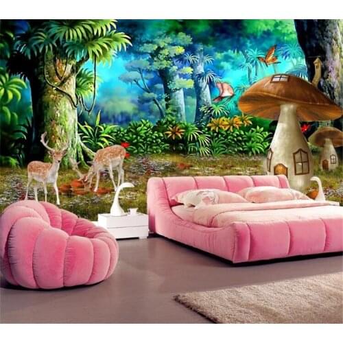 Beibehang Wallpaper Custom Wallpaper Mural Beautiful Fantasy Forest Mushroom Sika Deer Fashion Background Wall