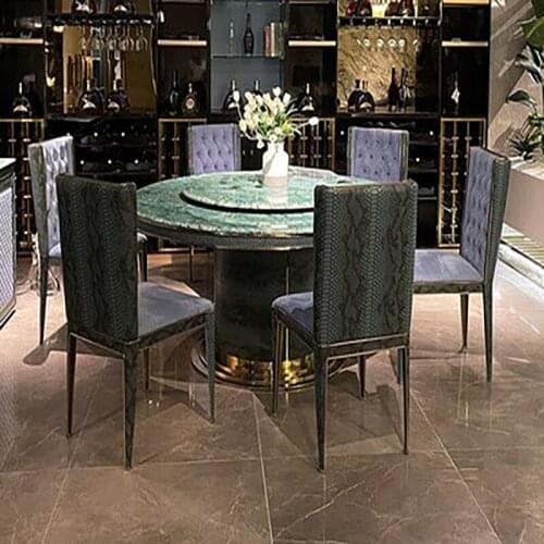 Italian Light Luxury Dining Table and Chair Postmodern Italian Light Luxury Villa Luxury Marble Round Dining Table Snake Pattern