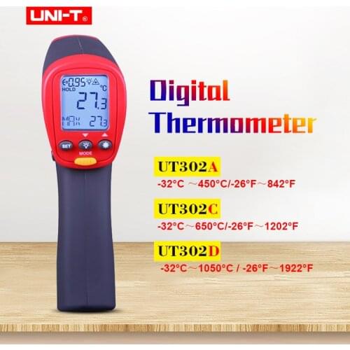 UNI-T UT302A UT302C UT302D Laser Infrared Non-Contact Digital Thermometer LCD Backlight Auto Power Off Data Hold