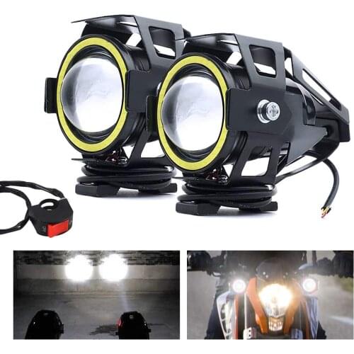 Motorcycle LED Headlight Driving Moto Spotlight with Switch Fog Spot Head Light Angel Eye Devil Eye Decorative Lamp 3000LM