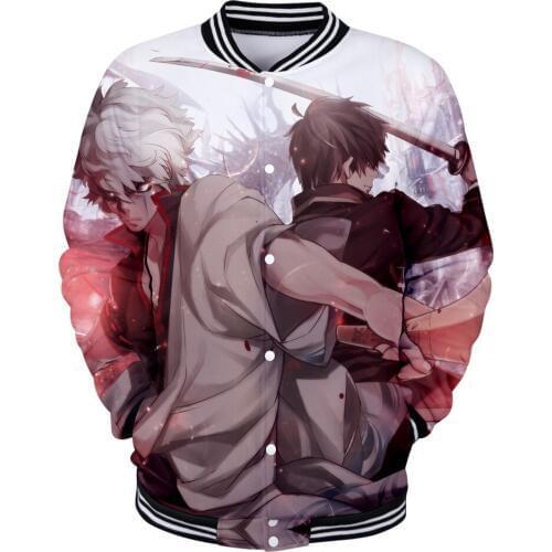 Hoodies jacket Men Harajuku anime silver soul print print Street Casual Hip Hop Sweatshirts Mhoody Baseball uniform coat jacket