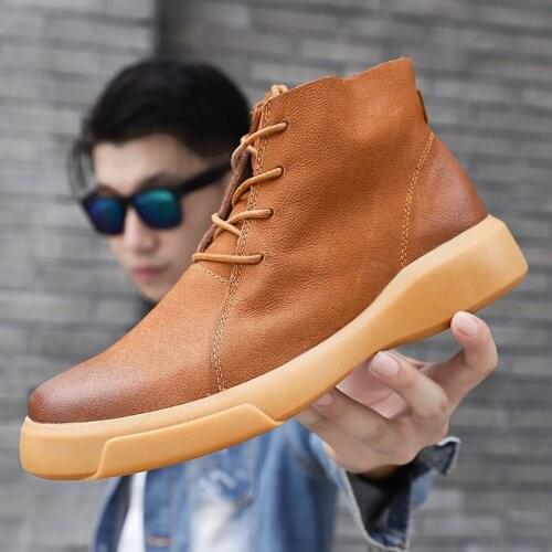 Mens Boots Leisure Shoes Men Casual Leather Botas For Genuine Sapatos Fashion 2020 Sneakers Black Boots