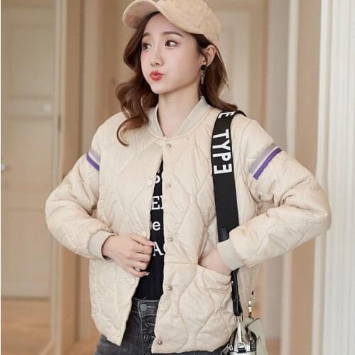 2021 New Cotton Padded Coats Women Casual Stand Collar Patchwork Baseball Uniform Autumn Winter Female Slim Short Wadded Jackets