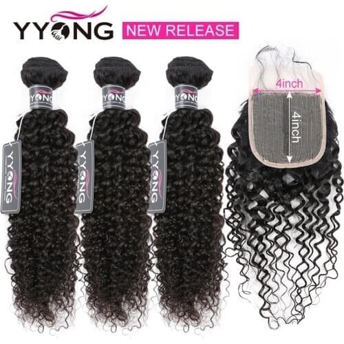 NEW Arrival Malaysian Kinky Curly Bundles With Closure T 4X1 Half Handtied Lace Closure With Human Hair Weave Bundles 14- 26inch