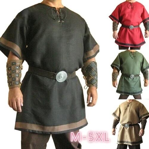 Medieval Period Clothing Men Crusader Knight Wear Tops Short Sleeve Shirt Men Uniform Stage Performance Cosplay Costumes Men