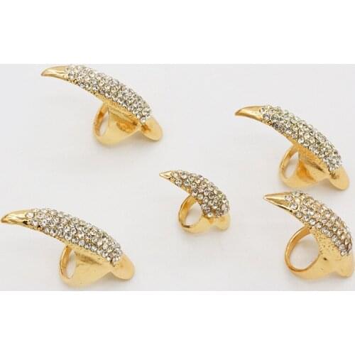 Full White & Black Crystal Cat Eagle Claw Fingers Rings for Women Men Golden Black Metallic Nails Ring