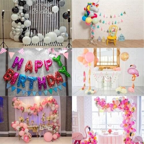 Photo Studio Props Vinyl Photography Backdrop Ribbon Banner With Colorful Balloons Celebrate Wedding Birthday Party Decoration
