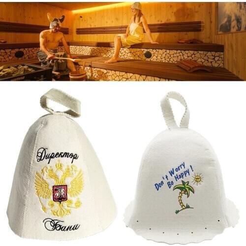 Anti-scald Wool Sauna Hat Bath Hat Head Protection Shower Cap With Belt And Embroidered For Bathroom House Free Size