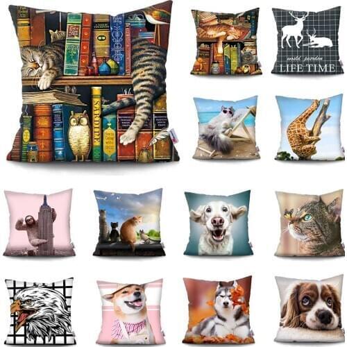 Cute Dog sofa pillow covers decorative cat animal Polyester Throw Pillow Case cushion cover pillow Sofa Home Decor Pillowcase