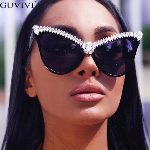 Oversized Diamond Sunglasses Women Rhinestone Cat Eye Sunglasses Men 2020 Luxury Brand Eyewear Retro Glasses Vintage UV400