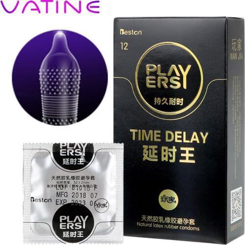 VATINE 12 Pieces/Pack Natural Latex Time Delay Condom Sex Toys for Men Penis Cock Sleeve Ultra Thin Particle Thread Condoms
