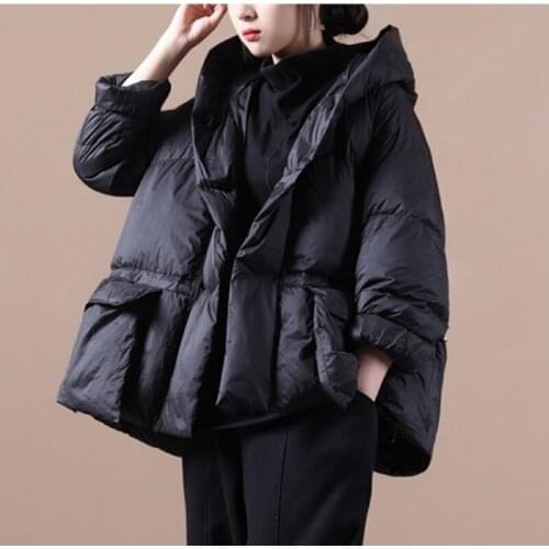 Winter new womens zipper hooded solid color jacket casual loose pocket drawstring short duck down jacket women coats