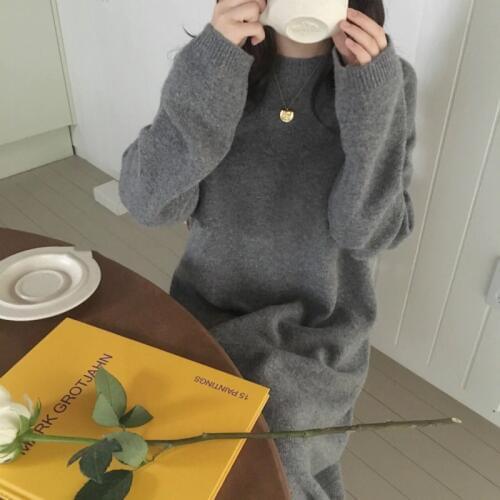 Women Autumn Winter Long Knitted Sweater Dress Female Pullover Straight Long Sleeve Cashmere Vestido Plus Size Robe Femme