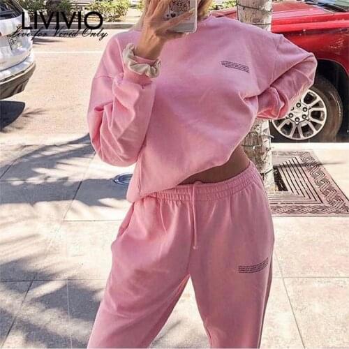 Cotton Lightweight Sportswear Womens Crew Neck Sweatshirt 2 Piece Suit Fashion Solid Color Casual Joggers Women Tracksuit Pants