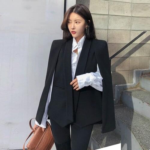 2019 Autumn New Fashion Ladies Solid Color Slim Long Sleeve Business Women Cloak Jackets Elegant Korean Woolen Coats Outerwear