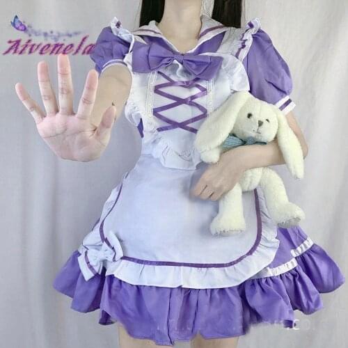 Japanese Lolita Purple Maid Cos Dress Soft Girl Women Princess Bow Dresses Kawaii Cosplay Costume Clothes AFC969