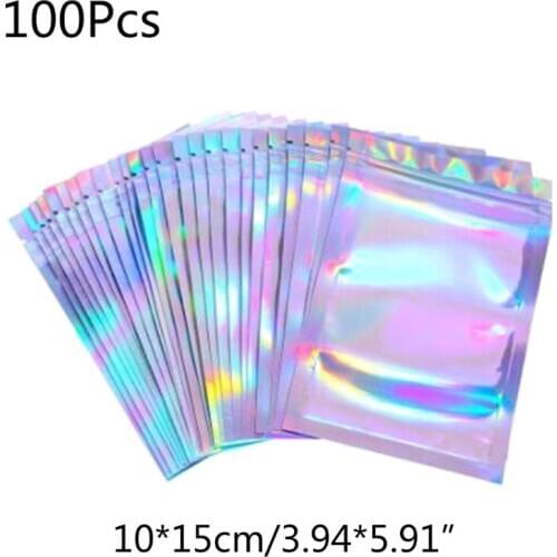 100pcs Translucent Zip Lock Bags Holographic Storage Bag Xmas Gift Packaging 50JD