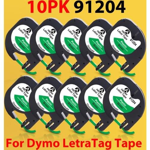 10PK 91204 Tapes Compatible for Dymo Letratag 91224 91334 LT 91204 Black on Green Printer Ribbon For Dymo LT-100H LT100H Printer