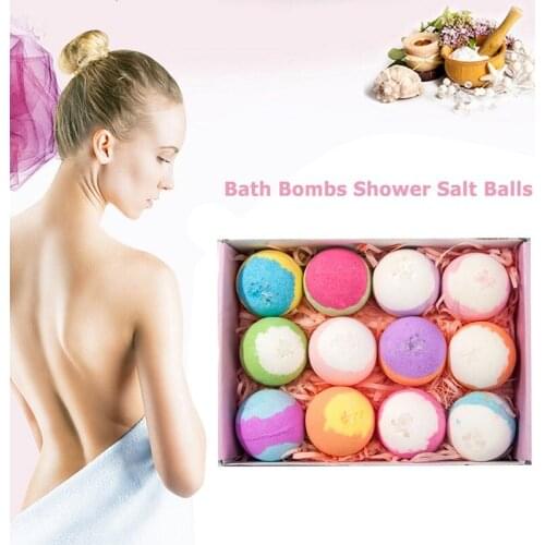 12pcs Essential Oil Bath Salt Ball Bubble Ball Set Soften Cuticle Bath Bombs Color for Moisturizing Skin Random Bathroom
