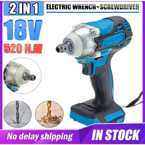 18V 520N.m.Cordless Electric Impact Wrench Motor 1/2" Square Brushless Rechargeable Wrench LED Light for Makita Battery