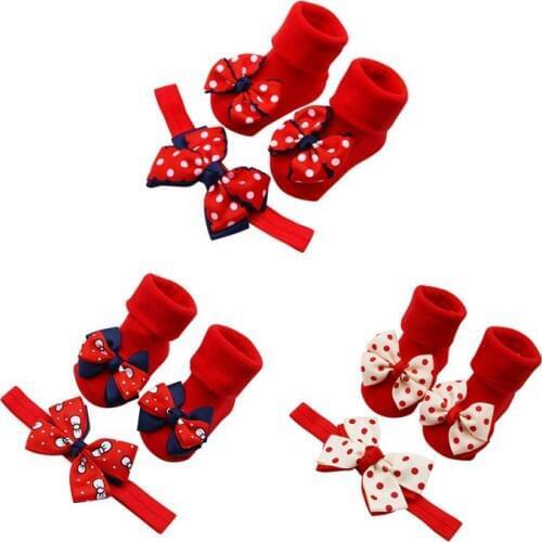 2 pcs Baby Socks Christmas Newborn Baby Boys Girls Christmas Floor Socks With Headband Anti-Slip Baby Step Socks Best Gifts