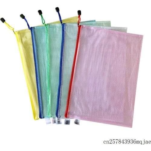 200pcs Gridding Zipper Bag Waterproof Document Pen Pocket Folder Storage Bags A3 A4 A5 A6 Size