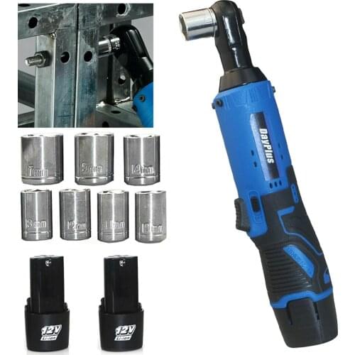 3/8'' Cordless Ratchet Right Angle Wrench 40NM Cordless Electric Wrench Set 12V Repair Power Tool Battery Charger Socket Kit