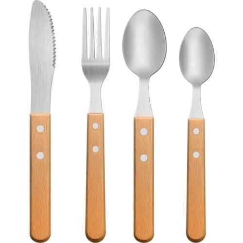 4Pcs/Set Stainless Steel Dessert Eating Spoon Fork Knife Cutlery Tableware Set Cutlery Set Stainless Steel Beech Rust Proof