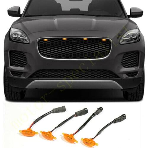 4pcs LED Car Front Grille LED Amber Light Raptor Style Light Kit Decor W/ Wire Speed For Jaguar I-Pace 2019-2021