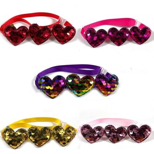 50/100pcs Dog Bow Ties Love Heart Bow Ties Collars for Pets Puppy Dog Cat Bow Ties Adjustable Pet Bowties Dog Grooming Product