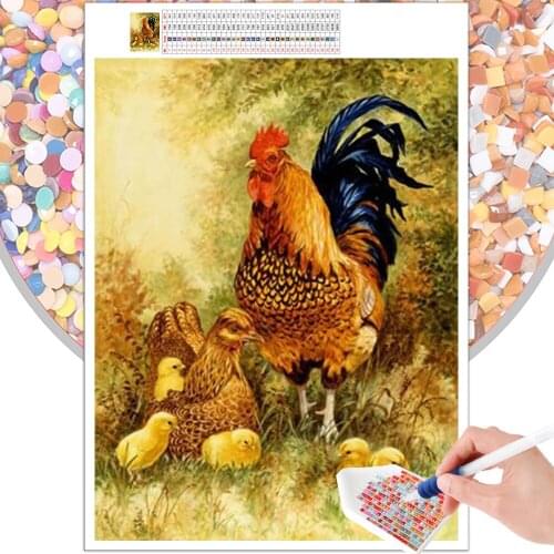 Diamond Painting Animal Rooster Cartoon Embroidery Kit 5D DIY Mosaic Square Round Rhinestone Cross Stitch Home Decoration Art