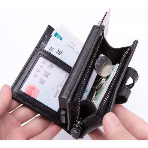 Aluminum Rfid Credit Card Holder Wallets for Men Women ID Cash Holder Zipper Coin Purses Key Wallet Leather RFID Mini Wallet