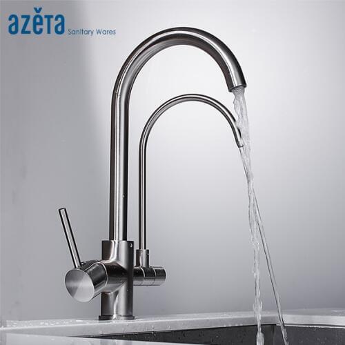 AZETA Filter Kitchen Faucet Brushed Nickel Brass Kitchen Mixer With Water Purify Kitchen Tap 3 Way Kitchen Faucet AT8208BN