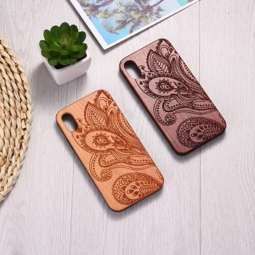 Henna Floral Vintage Floral Engraved Wood Phone Case Coque Funda For iPhone12 6 6S 6Plus 7 7Plus 8 8Plus XR X XS Max 11 Pro Max