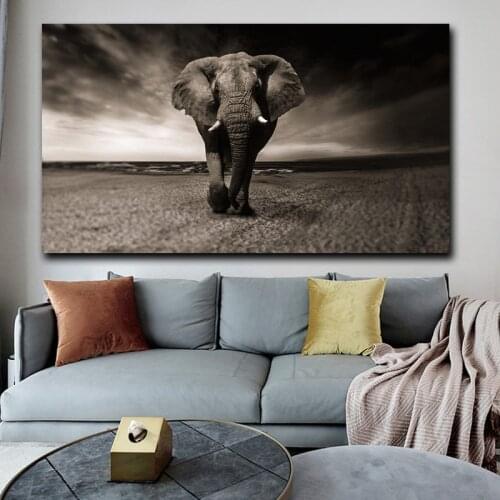 Black and White Africa Elephants Canvas Painting Posters and Prints Wild Animals Cuadros Wall Art Pictures for Living Room Decor