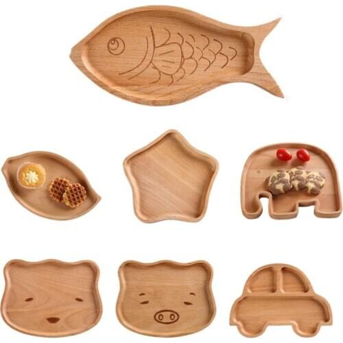 Children Kids Wooden Food Plate Tray Dish Natural Cute Catoon Tableware Handcraft Animal Natural Tool
