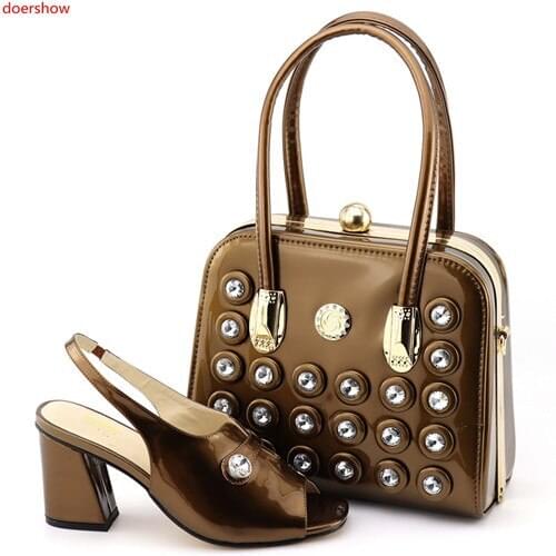 Doershow African Women Matching Italian Design Shoe and Bag Set for Wedding Italian Shoes with Matching Bag set!BDN1-4