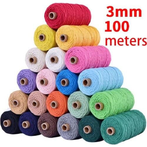 3mm/100M Colorful Cotton Cord Handmade DIY Cotton Rope Thread Twisted Macrame Wall Hanging Home Decor Wedding Party Decoration
