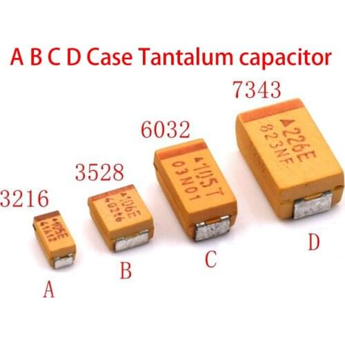 10PCS A B C D Case Tantalum capacitor 6V 10V 16V 25V 35V 50V 0.1UF 1uf 2.2UF 4.7UF 10UF 22UF 33UF 47UF 100UF 220uF 330UF