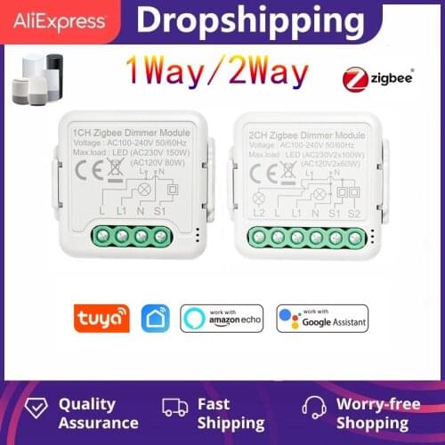 Tuya Zigbee Mini Dimmer Switch Module Wireless Light Switch Relay 1 Way/2 Way Automation Modules Compatible Alexa Google Home