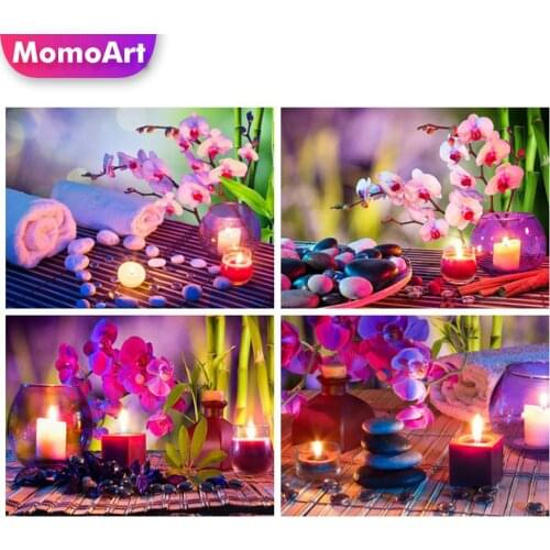 MomoArt 5D DIY Diamond Painting Full Square Drill Orchid Diamond Embroidery Flower Mosaic Kits Candle Handmade Hobby Gift