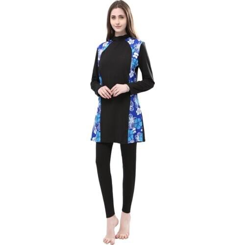 Muslim Swimwear Plus Size Women Modest Patchwork Full Cover Long Sleeve Swimsuit Islamic Hijab Islam Burkinis Wear Bathing Suit