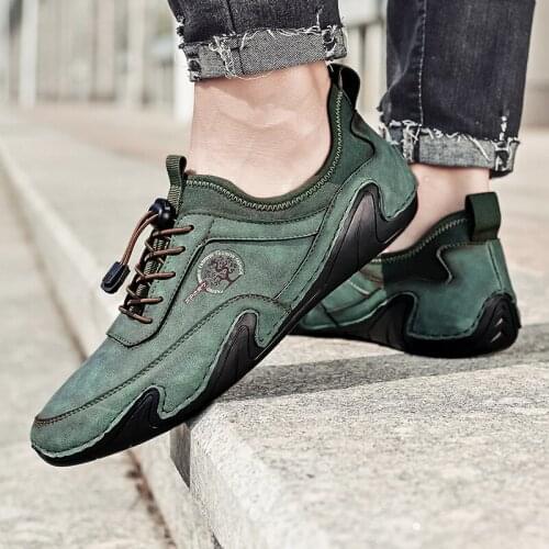 2021 New Mens Leather Loafers Luxury Brand Business Lace-Up Loafers Moccasins Fashion Casual Soft Non-Slip Driving Shoes Hot