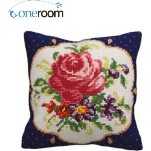N3th CX0124 Colourful Flowers 02 DIY Acrylic Yarn Embroidery Pillow Tapestry Canvas Cushion Front Cross Stitch Pillowcase