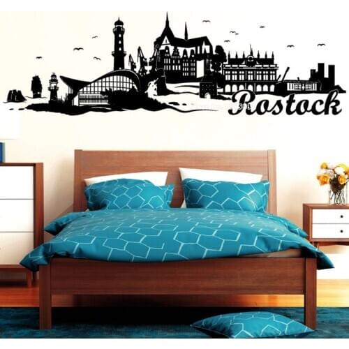 City Silhouette Wall Decal Vinyl Wall Sticker City Skyline Rostock Wall Tattoo Living Room Home Decor City Fashion Posters LL891