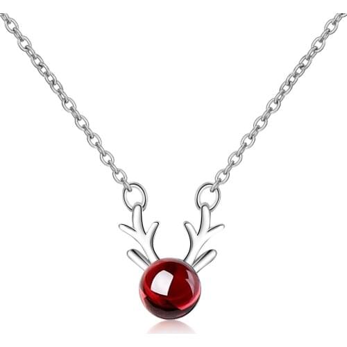 New sterling silver necklace red crystal zircon pendant necklace antler shape fashion necklace