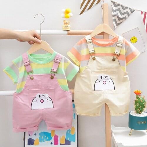 Boy Clothes Summer Baby Boy Clothes Set Cartoon Toddler Baby Infant Girls Outfits T-shirt+Bib Pants Kids Clothing Sets Tracksuit